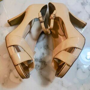 FRANCO SARTO SPIRO PEEP TOE HEELS/ Taupe - Women's Size 10M